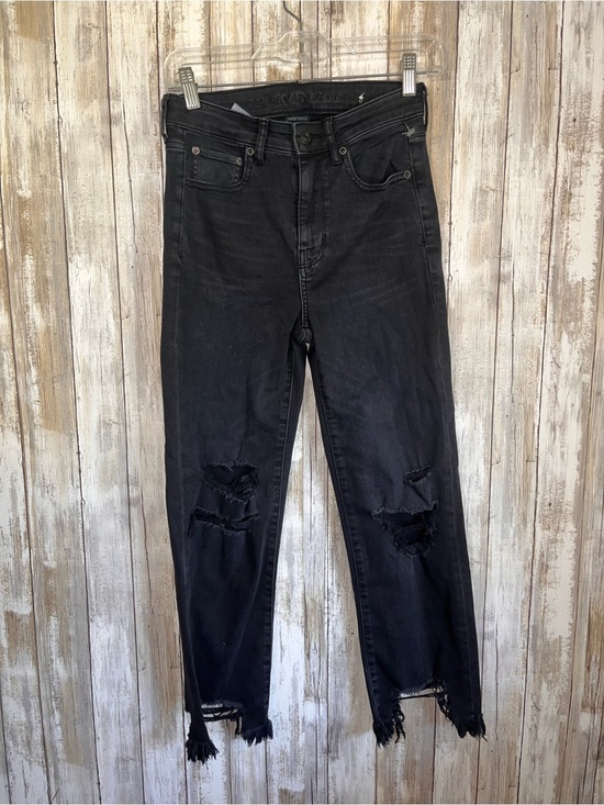 American Eagle Outfitters Denim - American Eagle Slim Straight Crop Jeans 2 Short Black Distressed Raw Hem